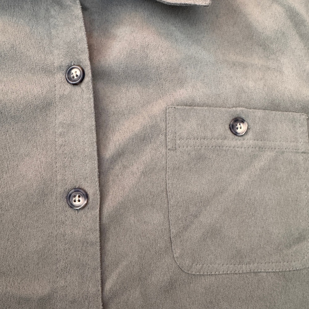 Talbots Womens Olive Green Faux Suede Button Down Shirt L Long Sleeve Pocket - Picture 3 of 6